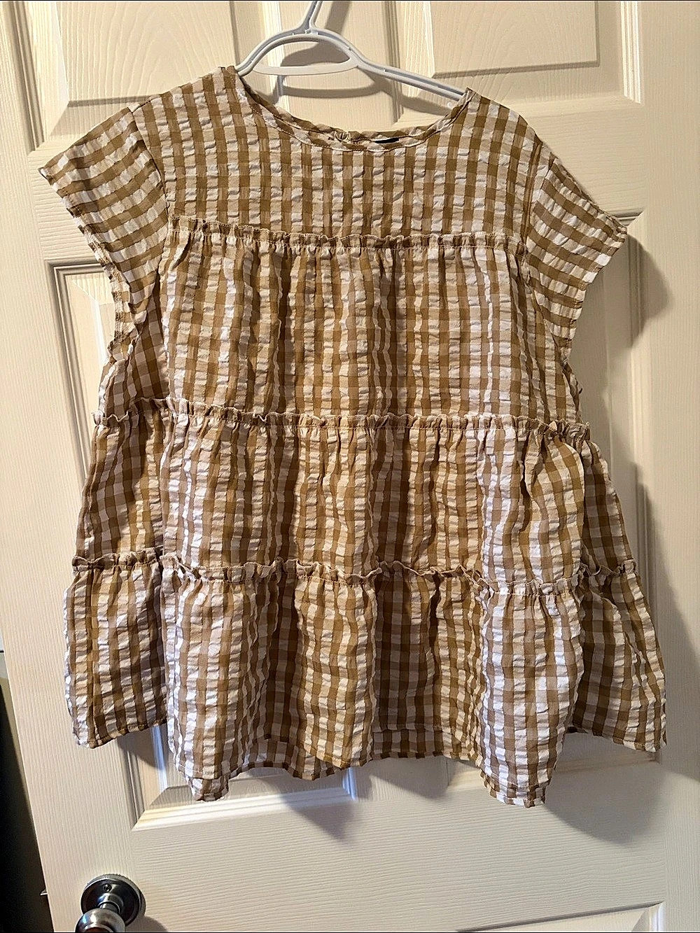 SHEIN Women’s Brown & White Checkered Blouse